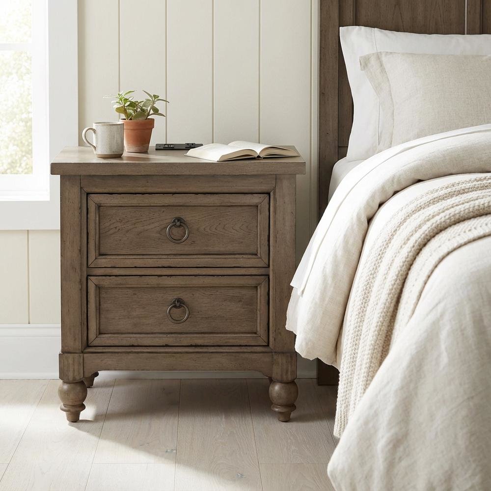 Dusty Taupe Nightstand with Charging Station and Modern Design