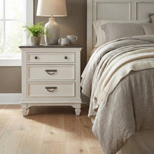 White Nightstand with Charging Station and Wirebrushed Finish