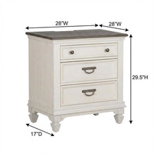 White Nightstand with Charging Station and Wirebrushed Finish