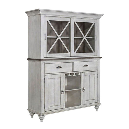 Traditional Rubberwood Hutch & Buffet in Pine Veneers for Dining Room Storage