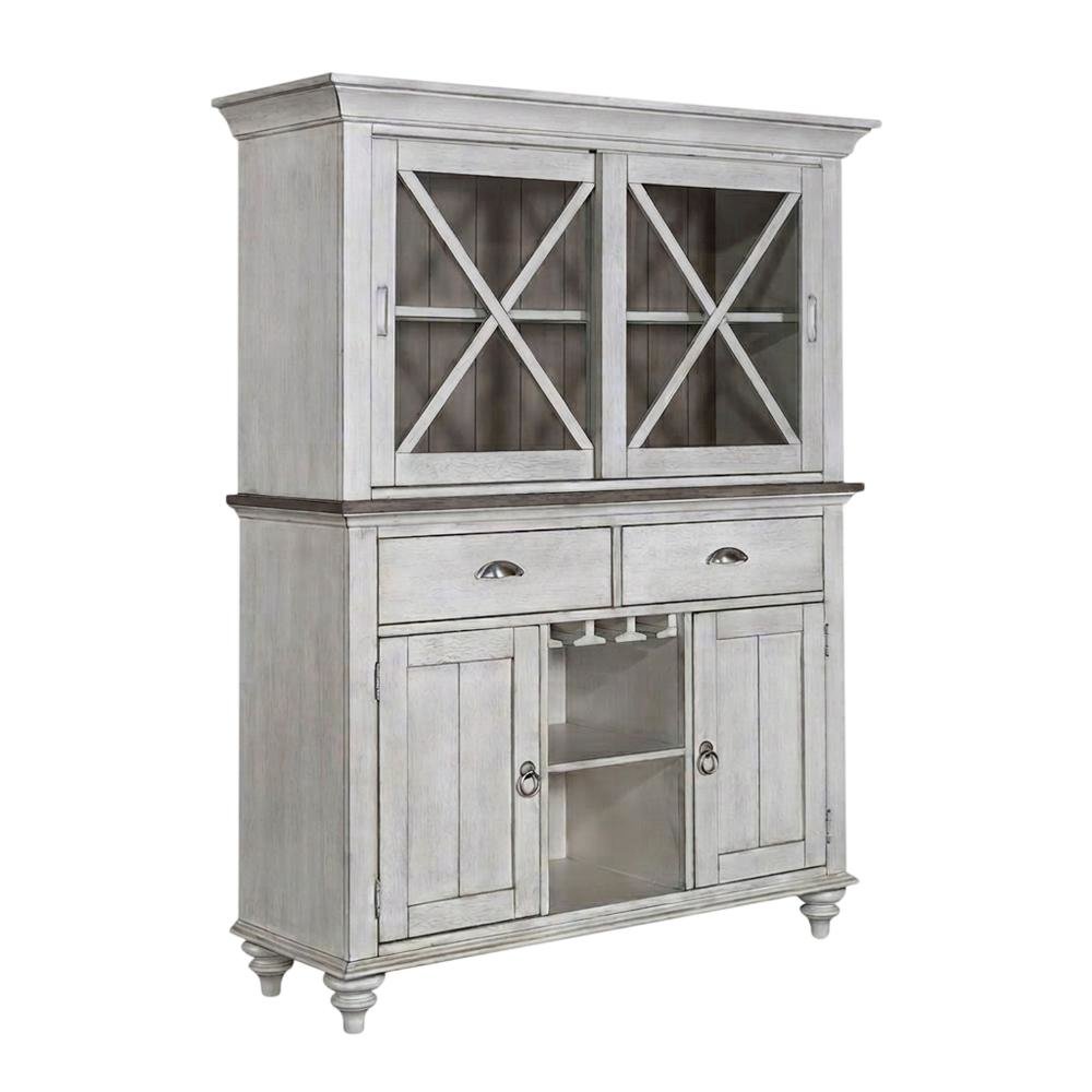 Traditional Rubberwood Hutch & Buffet in Pine Veneers for Dining Room Storage