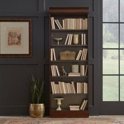 Stepped Bookcase Wall Home Office 4 PcSet Adjustable Shelves - Cognac Wood Frame