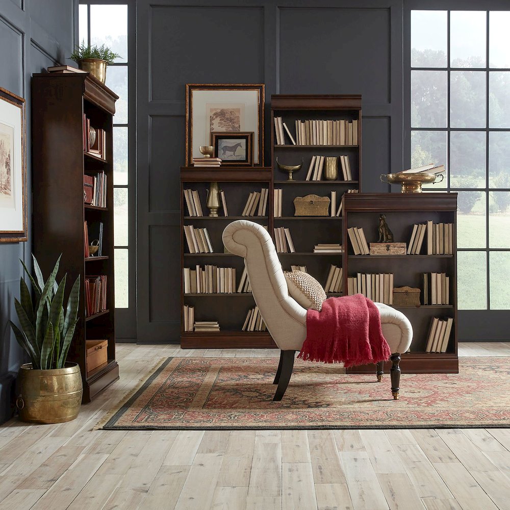Stepped Bookcase Wall Home Office 4 PcSet Adjustable Shelves - Cognac Wood Frame