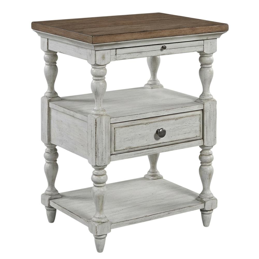 Antique White Bedroom Nightstand with Chestnut Top and Single Drawer