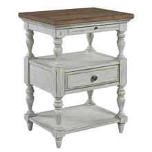 Antique White Bedroom Nightstand with Chestnut Top and Single Drawer