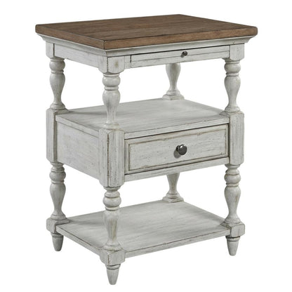 Antique White Bedroom Nightstand with Chestnut Top and Single Drawer