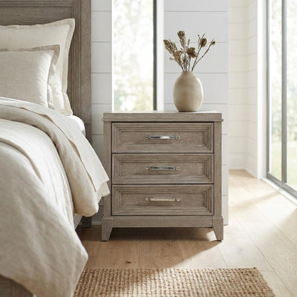 Washed Taupe Nightstand with 3 Drawers and Contemporary Style