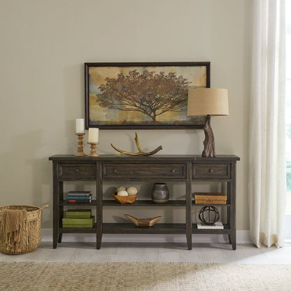 Paradise Valley Hall Console Table Traditional - Saddle Brown Oak Wood