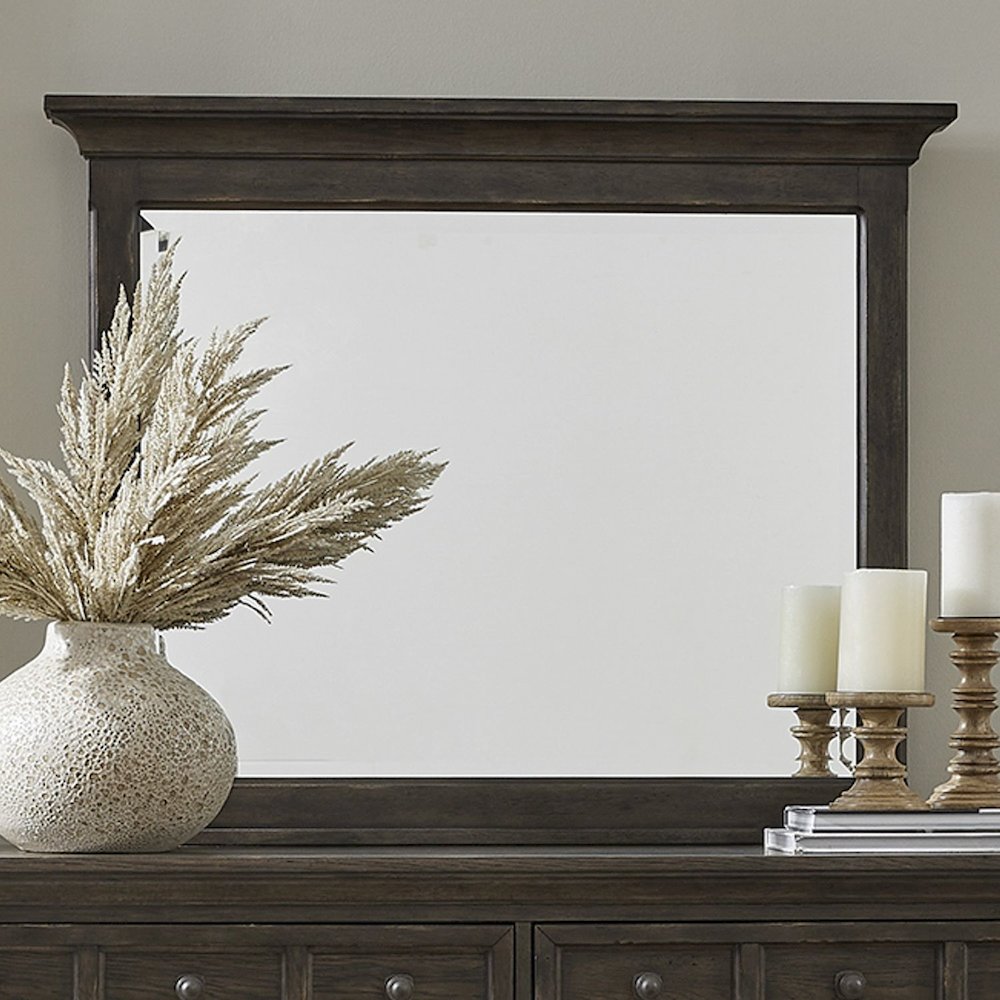 Paradise Valley Rectangular Landscape Mirror - Saddle Brown Oak Wood Frame