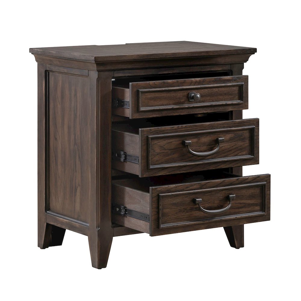 Paradise Valley Bedroom Nightstand with AC USB Charging Station - Saddle Brown