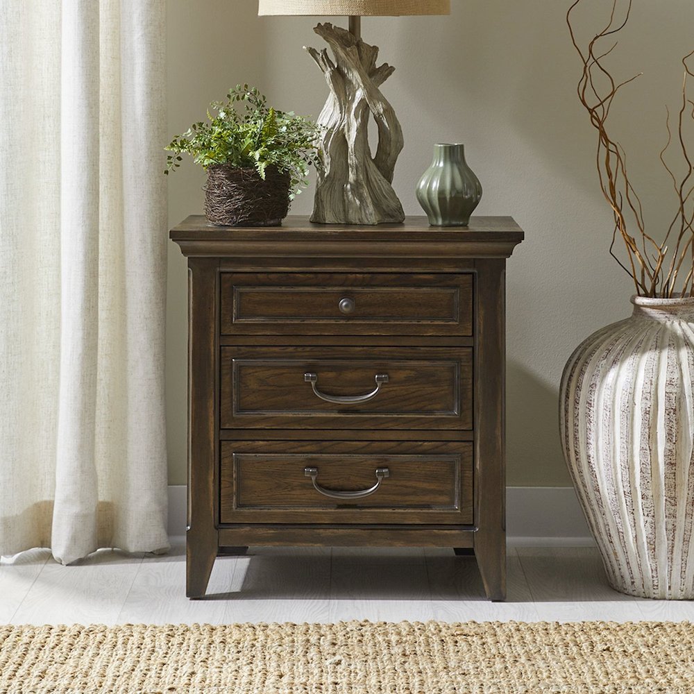 Paradise Valley Bedroom Nightstand with AC USB Charging Station - Saddle Brown