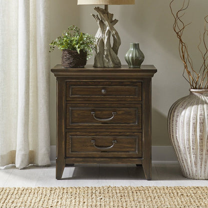 Paradise Valley Bedroom Nightstand with AC USB Charging Station - Saddle Brown