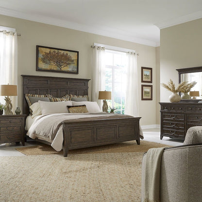 King Panel Bed in Rubberwood Solids & Split Heart White Oak Veneers