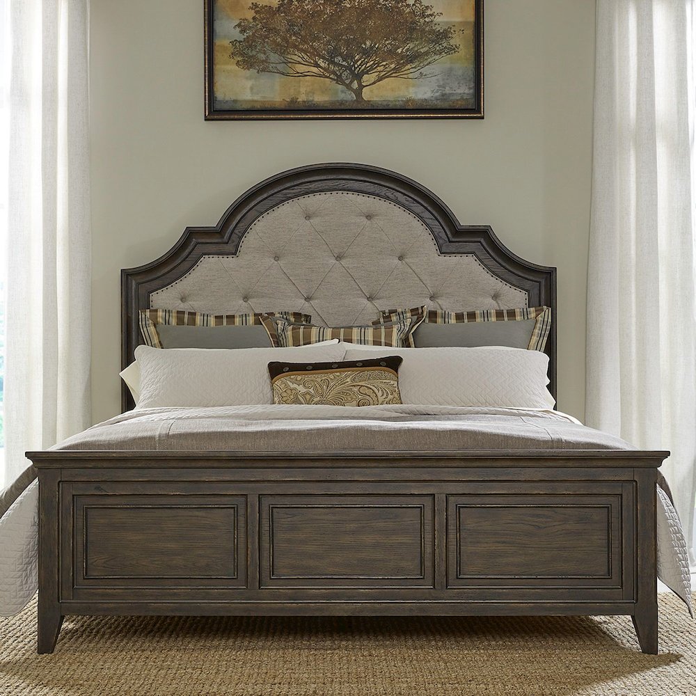 King Uph Bed in Rubberwood Solids & Split Heart White Oak Veneers