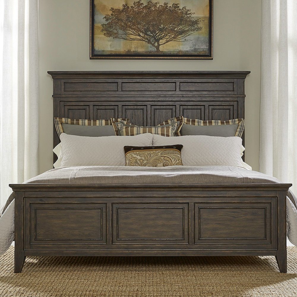 Queen Panel Bed in Rubberwood Solids & Split Heart White Oak Veneers