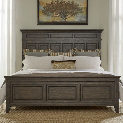 Queen Panel Bed in Rubberwood Solids & Split Heart White Oak Veneers