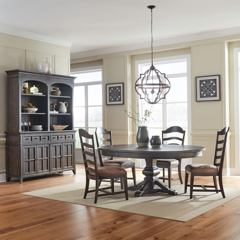 Paradise Valley 5 Piece Pedestal Table Set - 4 Ladder Back Chairs - Saddle
