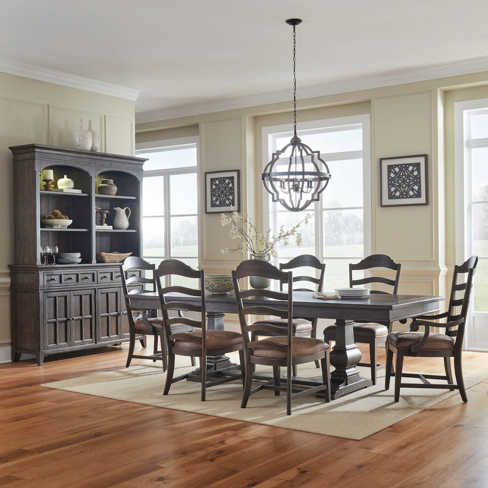 Paradise Valley Alternate 7 Piece Trestle Table Set - 2 Arm Chairs, 4 Ladder