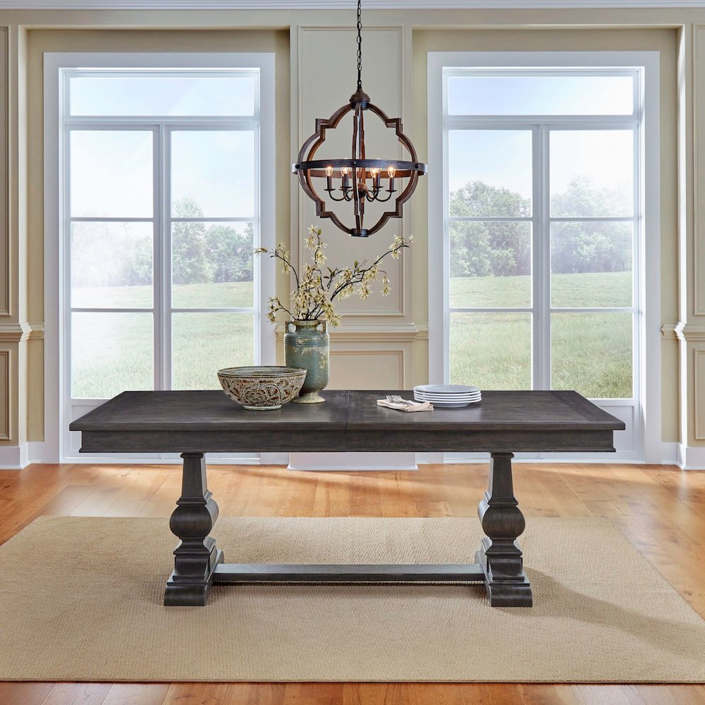 Paradise Valley Trestle Table 18" Removable Leaf - Saddle Brown Oak