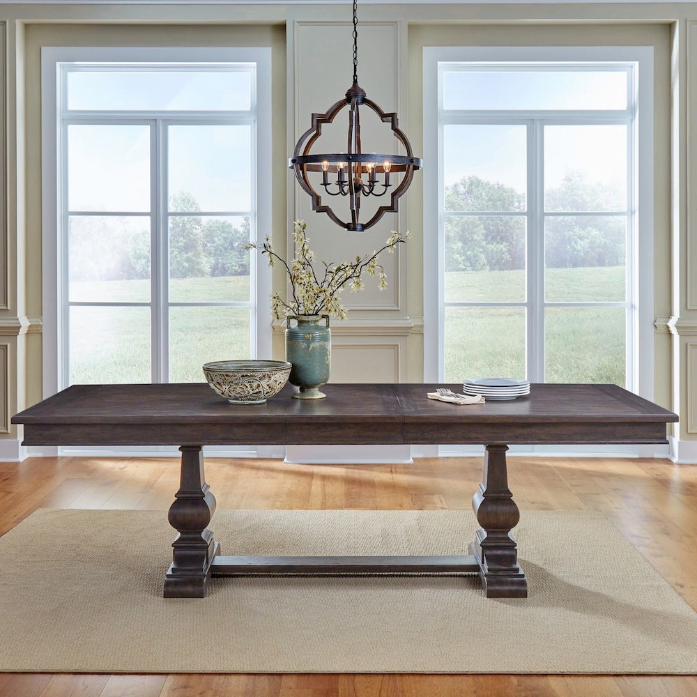 Paradise Valley Trestle Table 18" Removable Leaf - Saddle Brown Oak