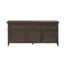 File Credenza with 3 File Storage Drawers Home Office - Saddle Brown Oak Wood