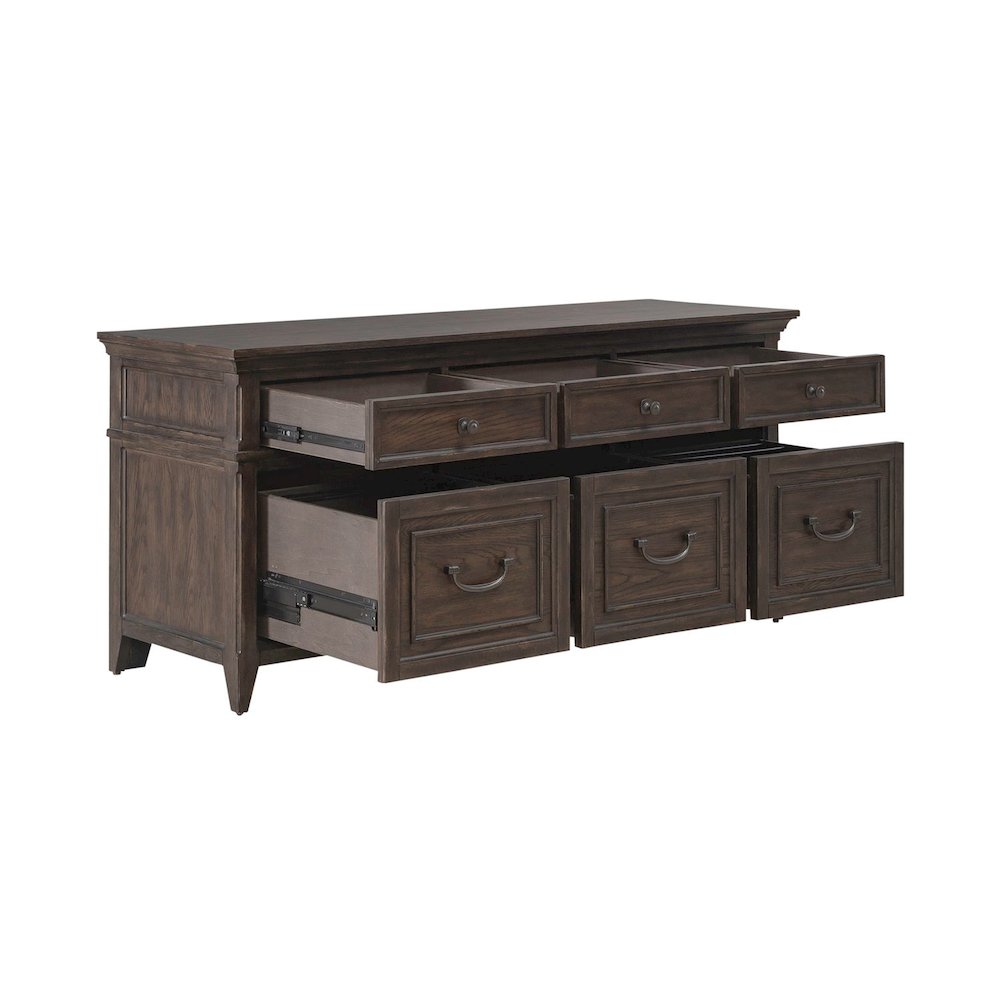 File Credenza with 3 File Storage Drawers Home Office - Saddle Brown Oak Wood