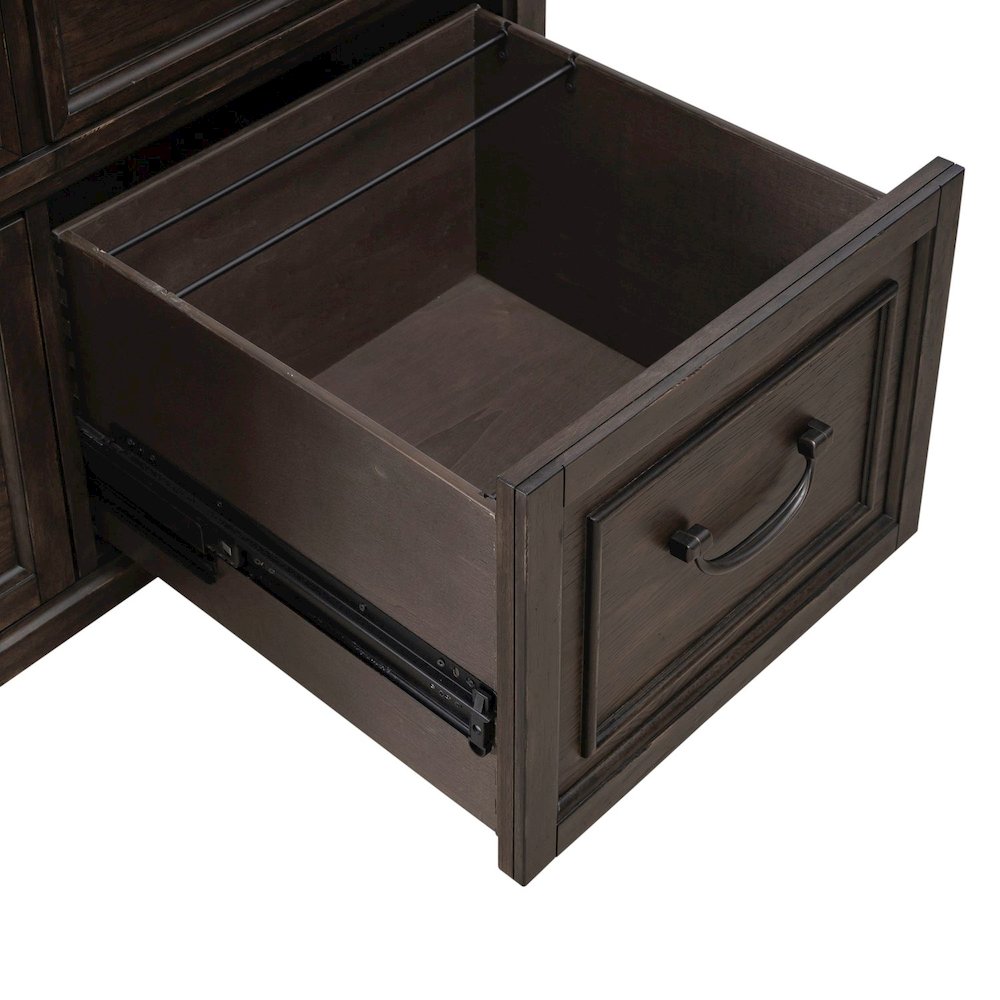 File Credenza with 3 File Storage Drawers Home Office - Saddle Brown Oak Wood