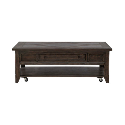 Living Room Rectangular Cocktail Table Traditional - Saddle Brown Oak Wood