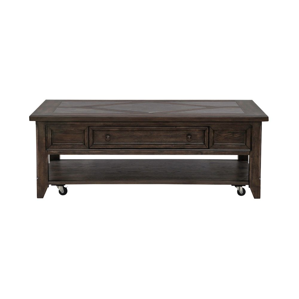 Living Room Rectangular Cocktail Table Traditional - Saddle Brown Oak Wood