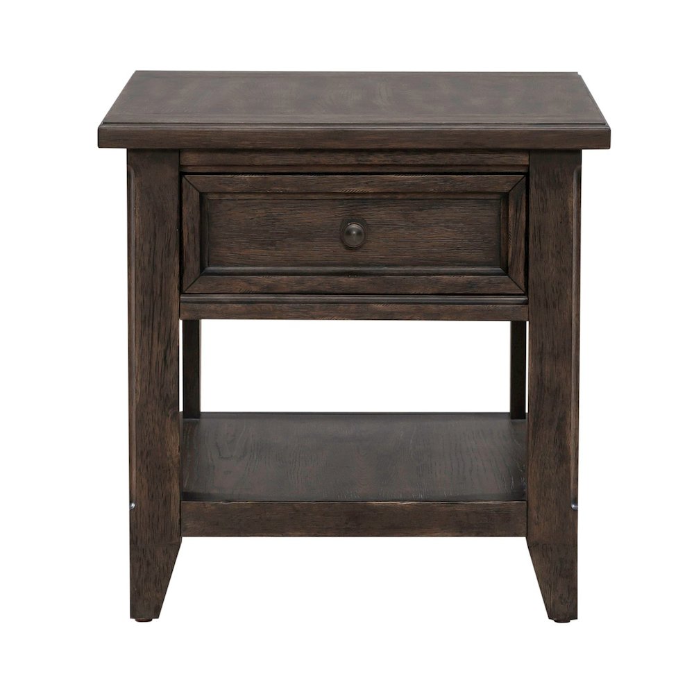 Rectangular End Table Traditional - Storage Drawer - Saddle Brown Oak Wood