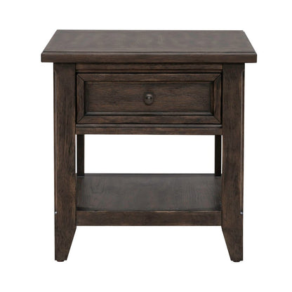 Rectangular End Table Traditional - Storage Drawer - Saddle Brown Oak Wood