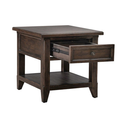 Rectangular End Table Traditional - Storage Drawer - Saddle Brown Oak Wood