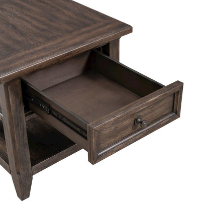 Rectangular End Table Traditional - Storage Drawer - Saddle Brown Oak Wood