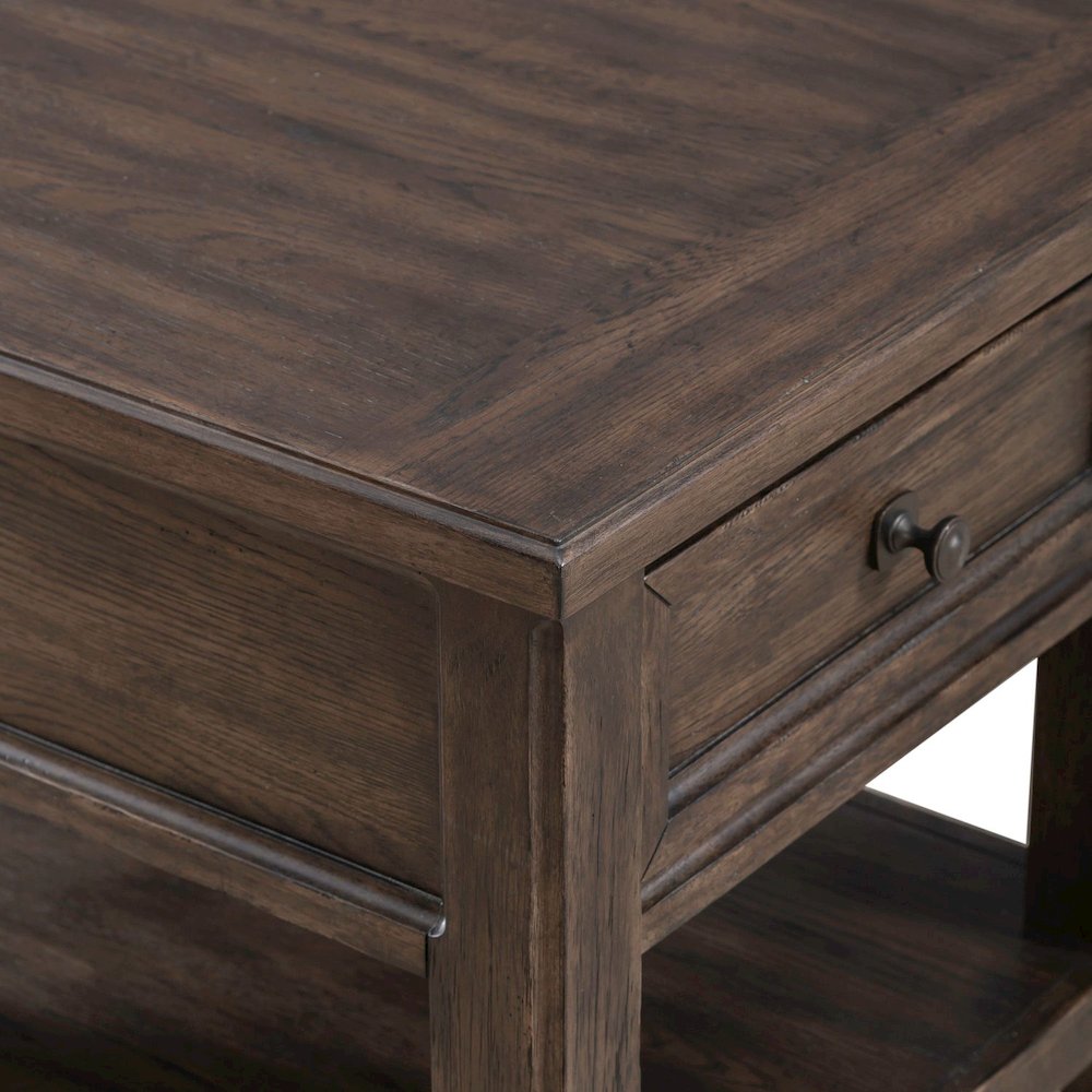 Rectangular End Table Traditional - Storage Drawer - Saddle Brown Oak Wood