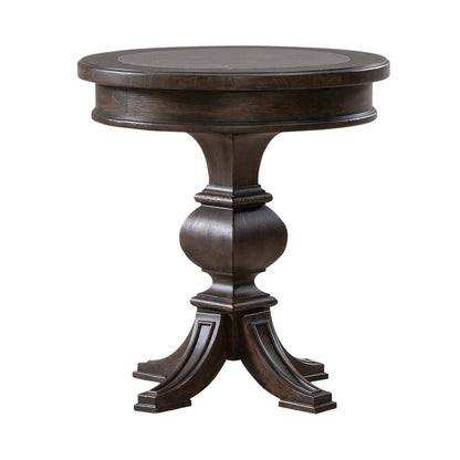 Round Pedestal Chairside Table Traditional - Saddle Brown Oak Wood