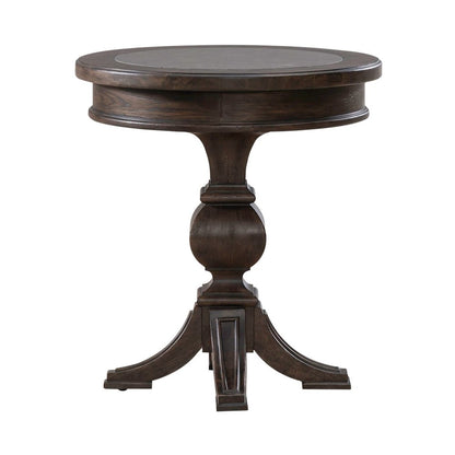 Round Pedestal Chairside Table Traditional - Saddle Brown Oak Wood