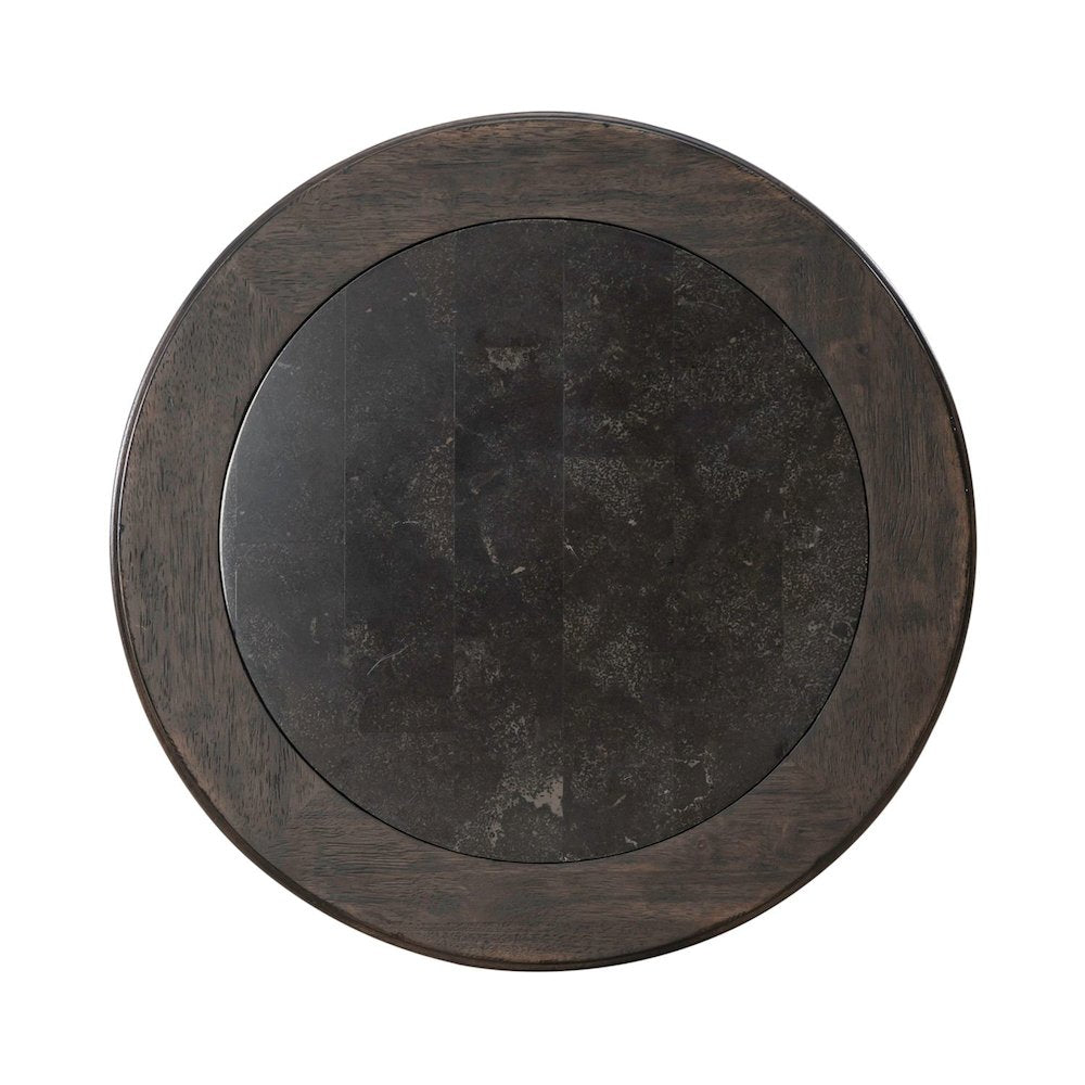 Round Pedestal Chairside Table Traditional - Saddle Brown Oak Wood