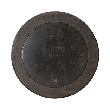 Round Pedestal Chairside Table Traditional - Saddle Brown Oak Wood
