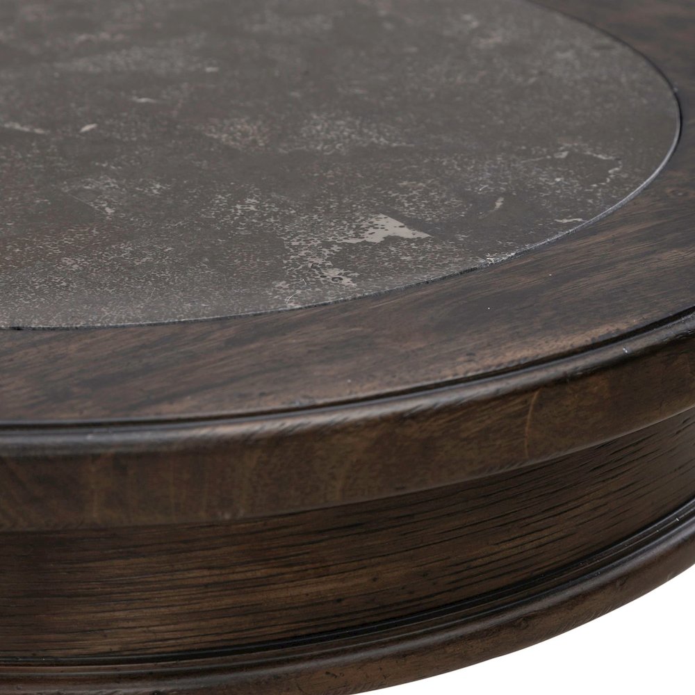 Round Pedestal Chairside Table Traditional - Saddle Brown Oak Wood