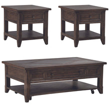 3 Pc Living Room Set - Stone Top Cocktail Table, 2 End Tables - Brown Oak Wood