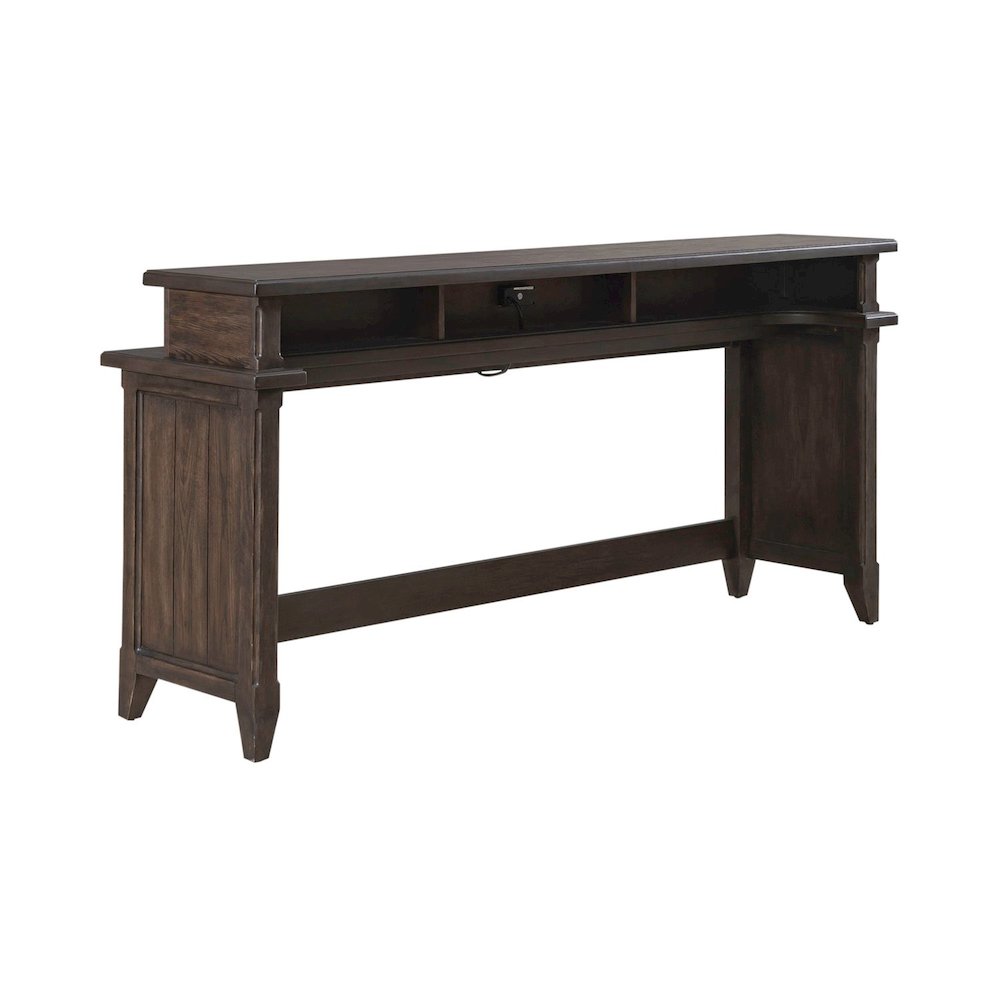 Console Bar Table Traditional - AC USB Charging Station - Saddle Brown Oak Wood