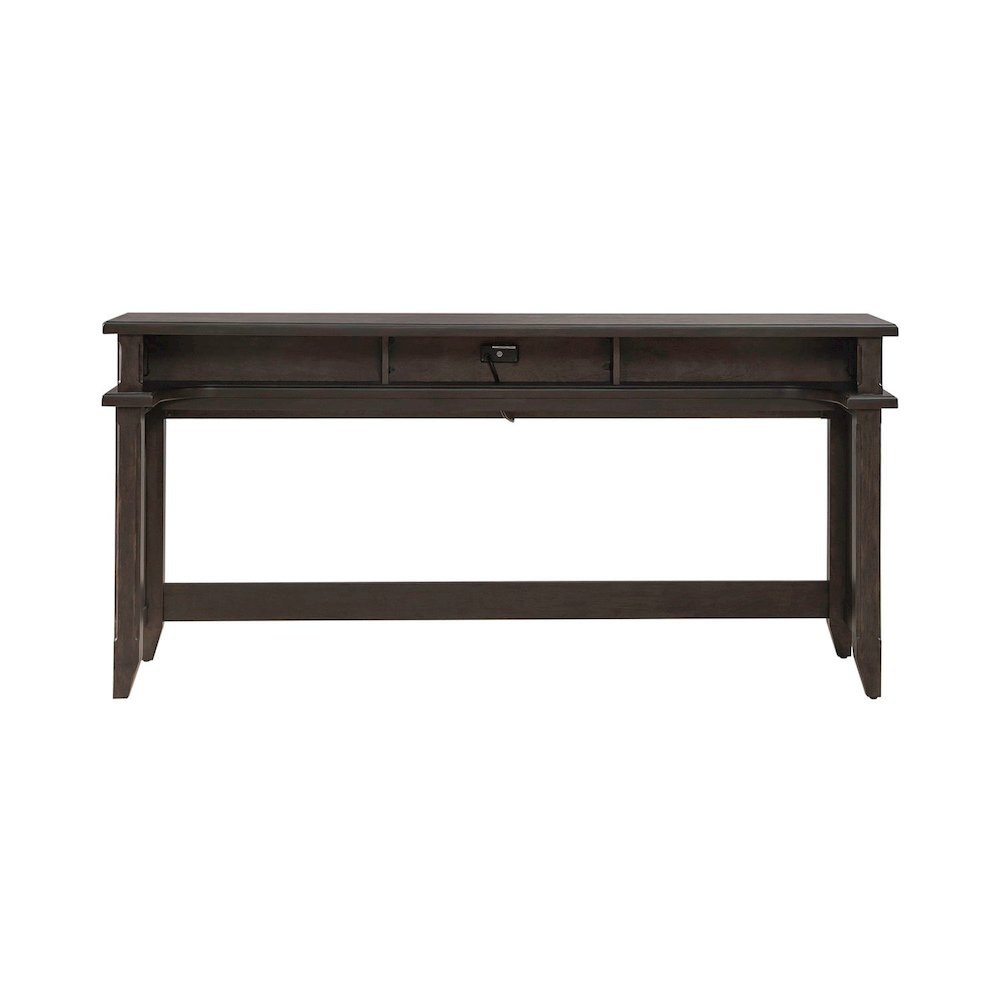 Console Bar Table Traditional - AC USB Charging Station - Saddle Brown Oak Wood