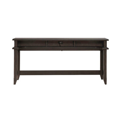 Console Bar Table Traditional - AC USB Charging Station - Saddle Brown Oak Wood