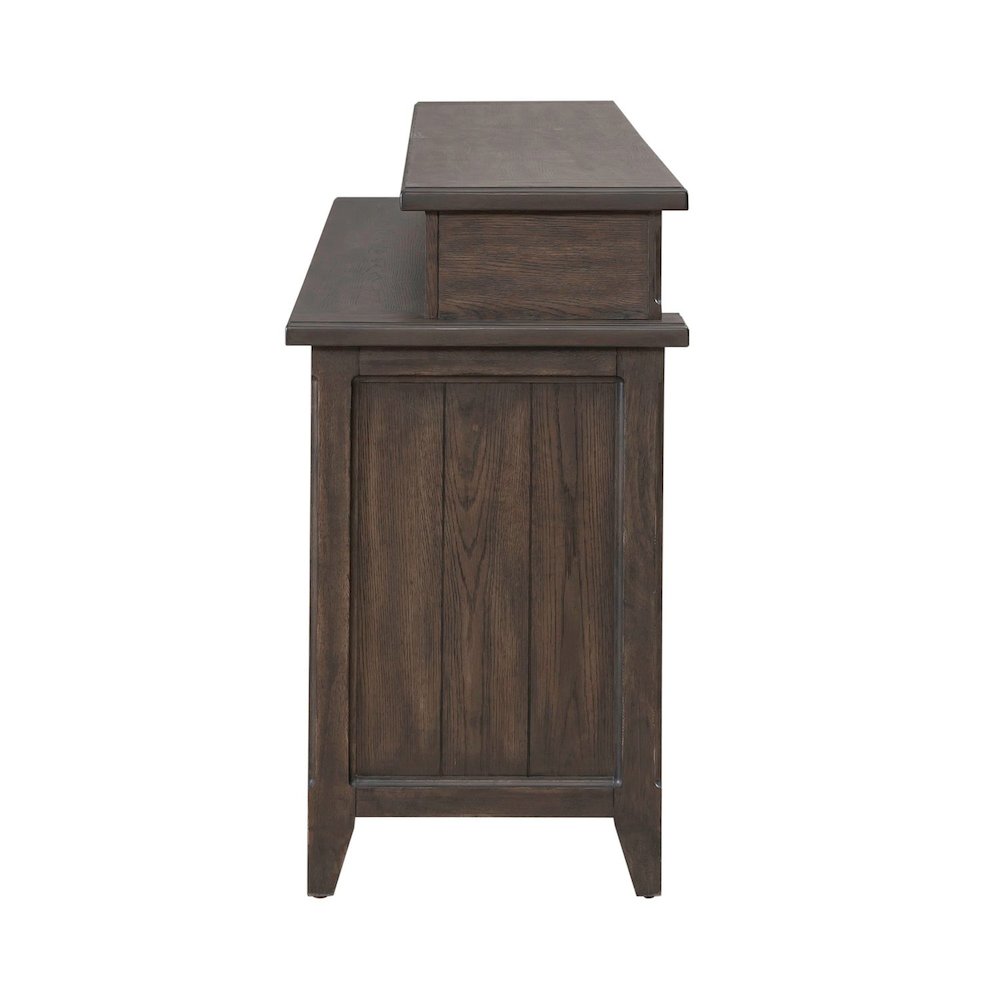 Console Bar Table Traditional - AC USB Charging Station - Saddle Brown Oak Wood