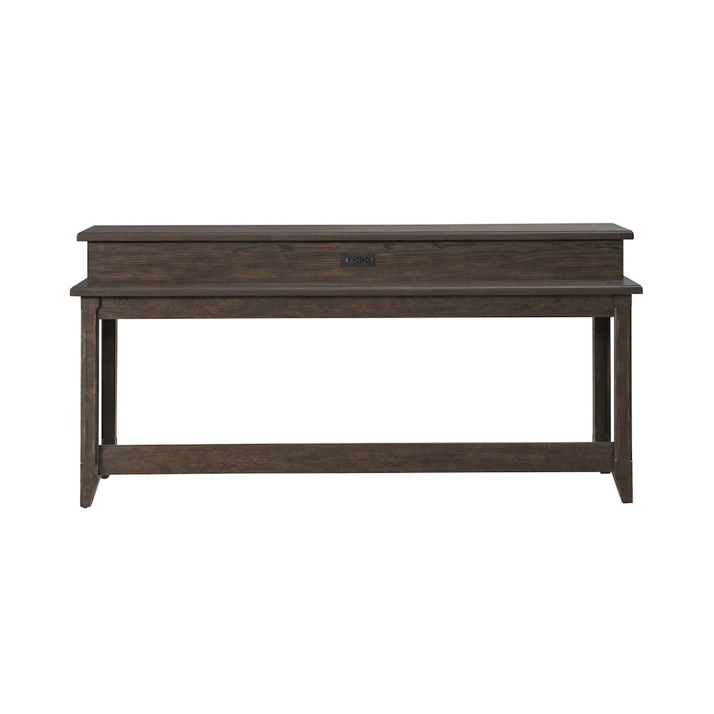 Console Bar Table Traditional - AC USB Charging Station - Saddle Brown Oak Wood