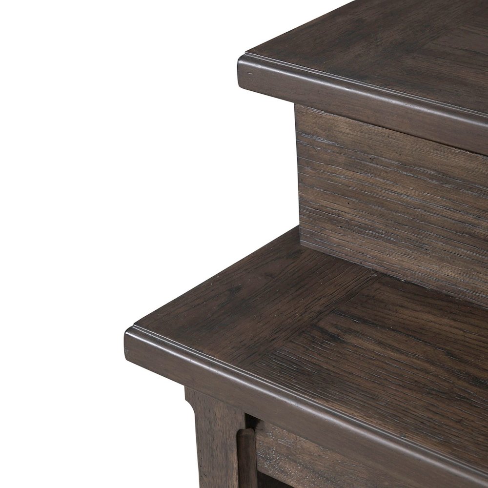 Console Bar Table Traditional - AC USB Charging Station - Saddle Brown Oak Wood