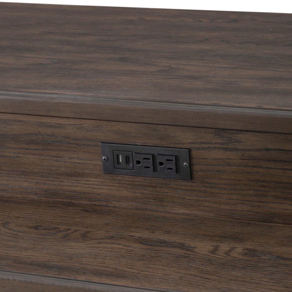 Console Bar Table Traditional - AC USB Charging Station - Saddle Brown Oak Wood