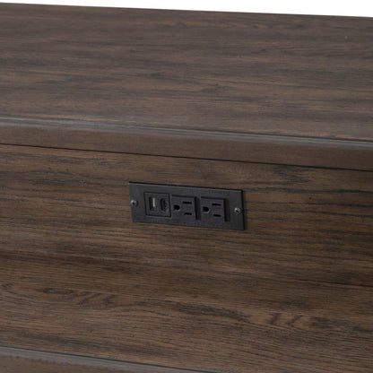 Console Bar Table Traditional - AC USB Charging Station - Saddle Brown Oak Wood