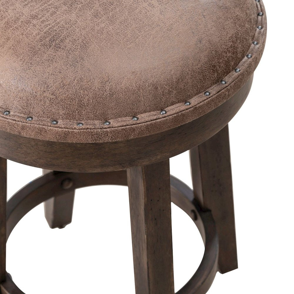 Paradise Valley Upholstered Console Stool 25" Height  - Saddle Brown Oak Wood