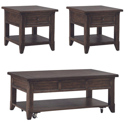 3 Pc Living Room Set - Lift Top Cocktail Table, 2 End Tables - Brown Oak Wood